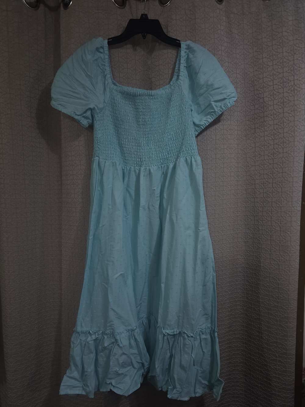 Place Aqua Blue Puff-Sleeve Smocked Midi Dress